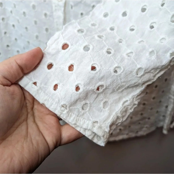 Tulip White Eyelet Button Down Collar Long Sleeve Shirt 100% Cotton Women Small - Picture 7 of 13